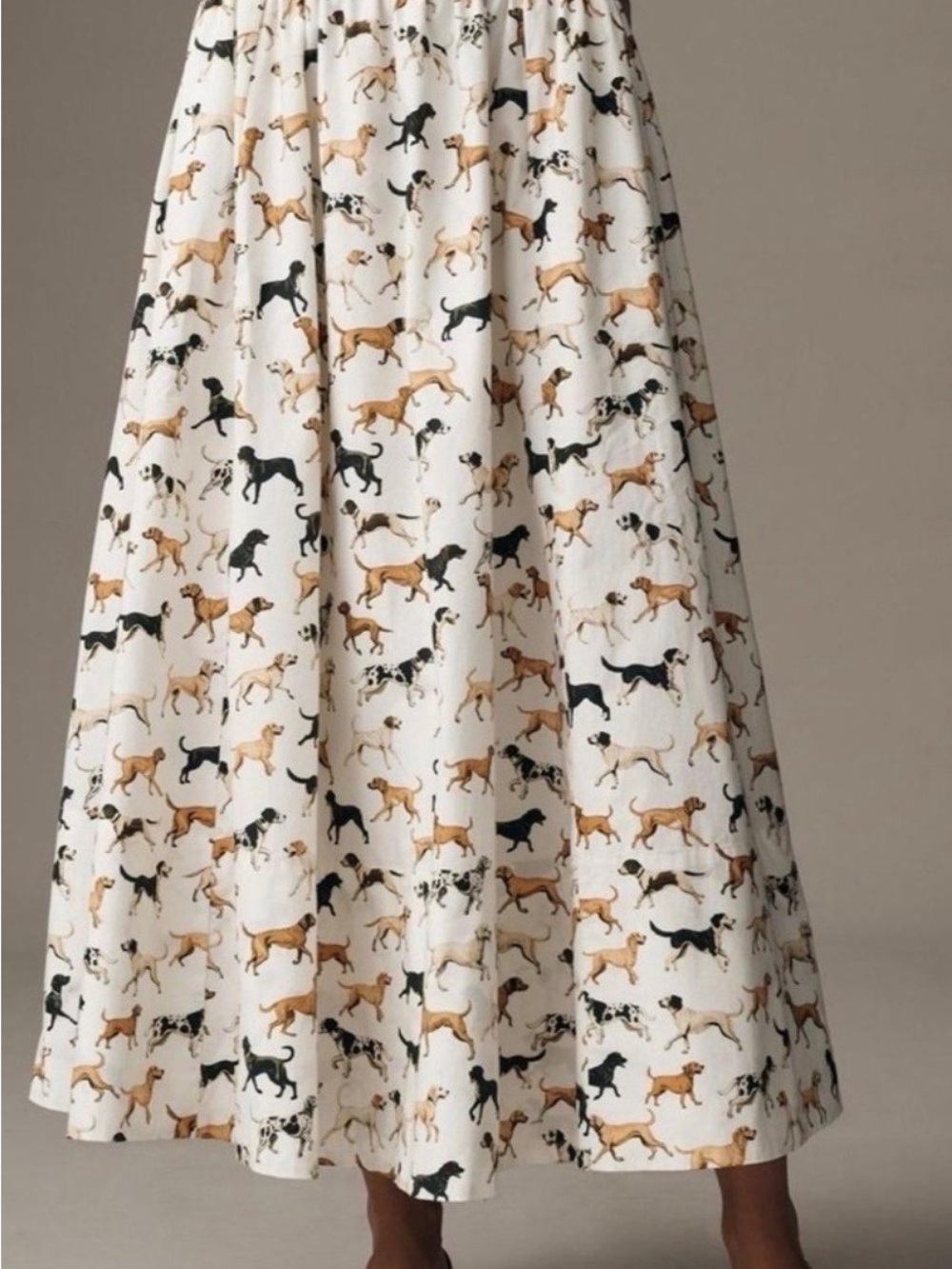 Maeve for Anthropology White Maxi Skirt with Black and Tan Dog Print